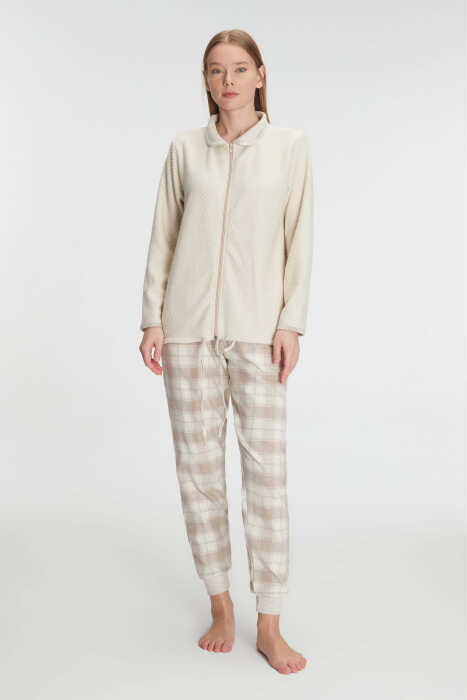 Anıl 11210 Kadın Fermuarlı Uzun Kol Sweatshirt Pantolon Takım Viskon ve Pamuklu Pijama Takımı - 7