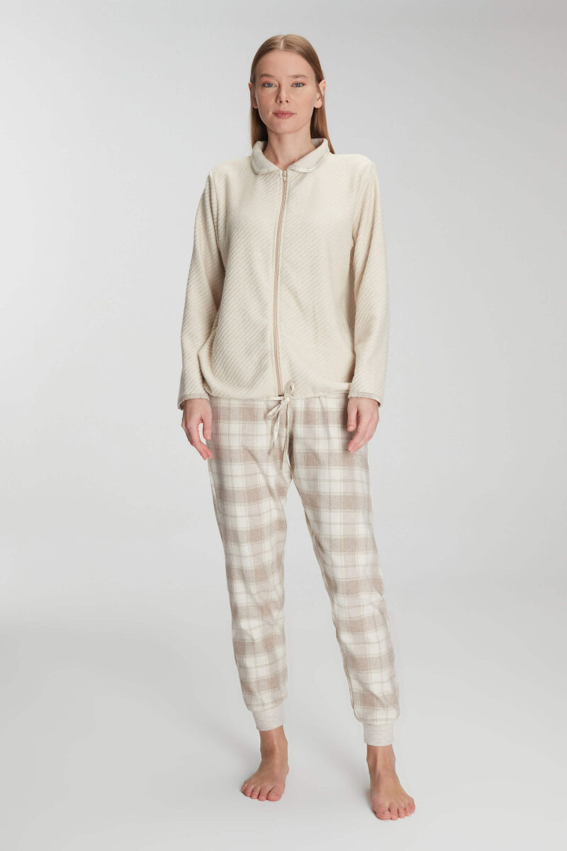 Anıl 11210 Kadın Fermuarlı Uzun Kol Sweatshirt Pantolon Takım Viskon ve Pamuklu Pijama Takımı - 9
