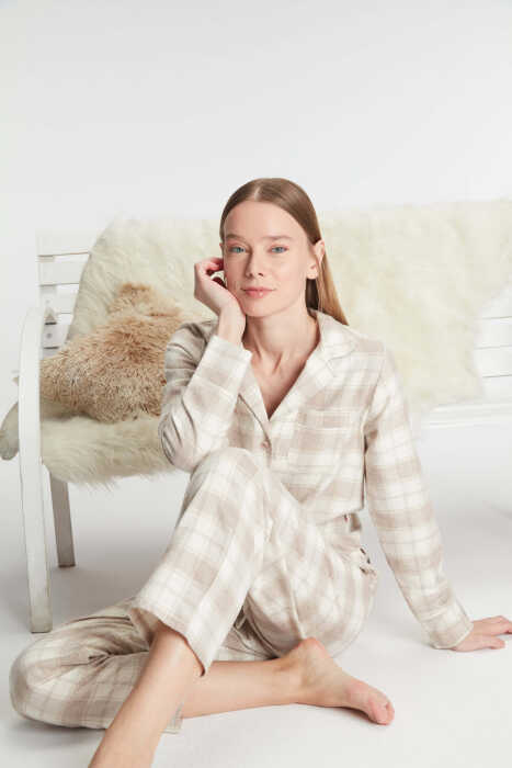 Anıl 11212 Kadın Pamuklu Uzun Kol Gömlek Pantolon Pijama Takımı - 5