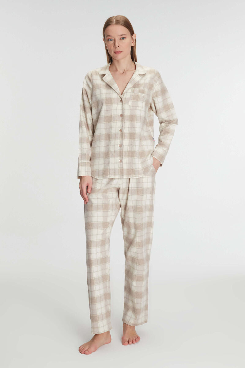 Anıl 11212 Kadın Pamuklu Uzun Kol Gömlek Pantolon Pijama Takımı - 6