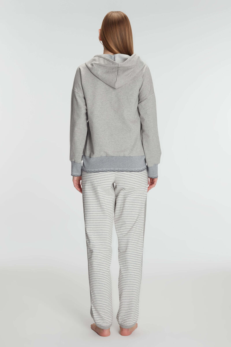 Anıl 11237 Kadın Pamuklu Uzun Kol Fermuarlı Swearshirt Sıfır Kol T-Shirt ve Pantolon Pijama Takım - 6
