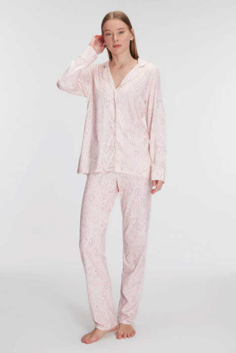 Anıl 11291 Kadın Uzun Kol Pamuklu Modal Gömlek ve Pantolon Takım Pijama Takımı - 3