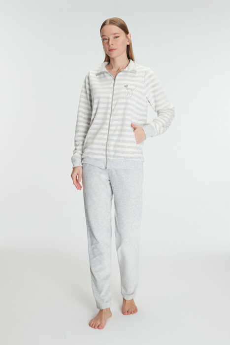 Anıl 11326 Kadın Pamuklu Uzun Kollu Fermuarlı Sweatshirt ve Pantolon Takım Pijama Takımı - 5