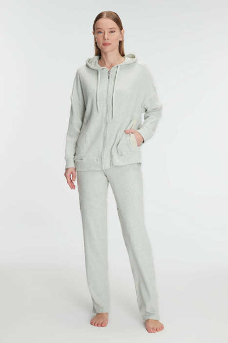 Anıl 11333 Kadın Pamuklu Homesuit Kapüşonlu Fermuarlı Ev Giyim Pijama Takımı - 5