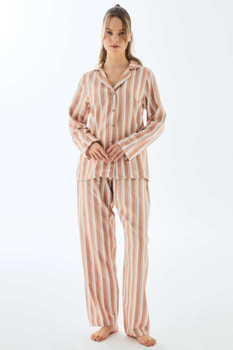 Anıl 11498 Kadın Viscose Çizgili Gömlek Pantolon Pijama Takımı - 4