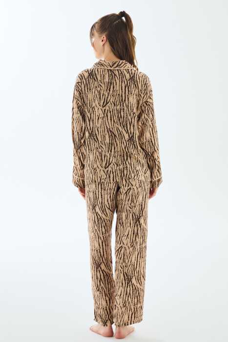 Anıl 11500 Uzun Kol Gömlek ve Pantolon Viskon Pijama Takımı - 5