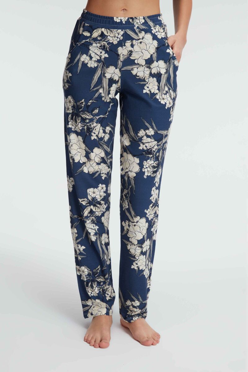 Anıl 9130 günlük ev giyimi Kadın viskon Çiçek Desenli yazlık örme normal bel Pijama Altı - 2