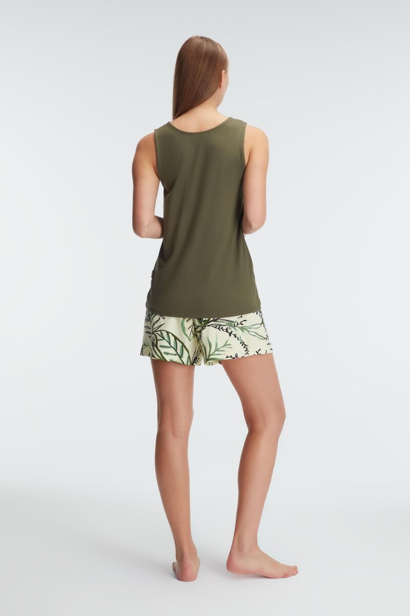 Anıl 9873 Sıfır Kol V Yaka Kadın Viskon Çiçek Desenli Yazlık Mini Dantel Detaylı Pijama Takımı - 3