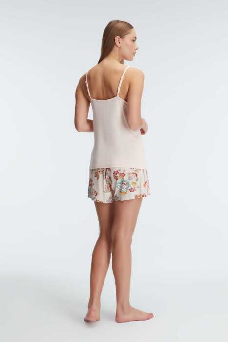 Anıl 9879 İp Askılı V Yaka kadın Viskon Çiçek Desenli Yazlık Örme Mini Dantel Detaylı Pijama Takımı - 3