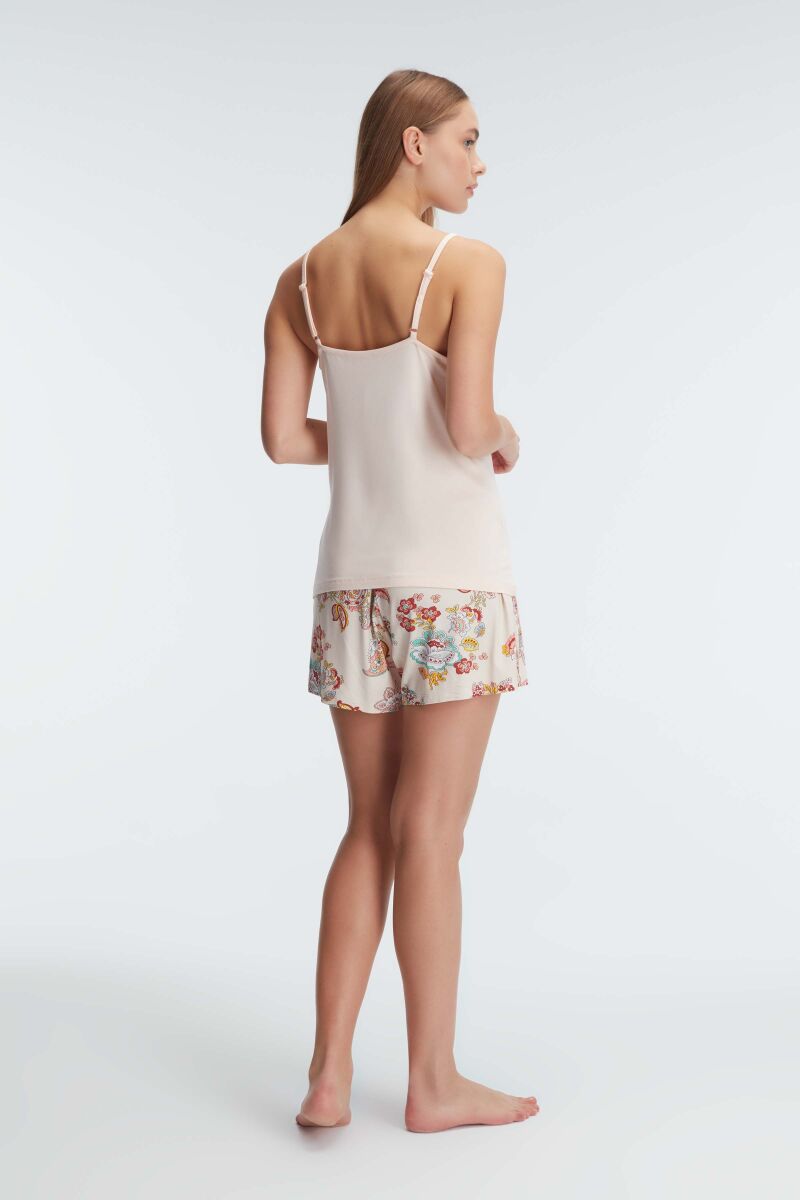 Anıl 9879 İp Askılı V Yaka kadın Viskon Çiçek Desenli Yazlık Örme Mini Dantel Detaylı Pijama Takımı - 3