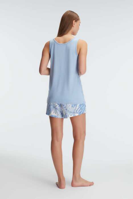 Anıl 9886 Sıfır Kol V YAKA Kadın Viskon Çiçek Desenli Yazlık MİNİ Dantel Detaylı Pijama Takımı - 3