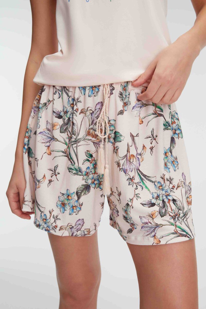 Anıl 9891 Kalın Askılı Bisiklet Yaka Kadın Viskon Çiçek Desenli Yazlık Örme Mini Kısa Pijama Takımı - 2
