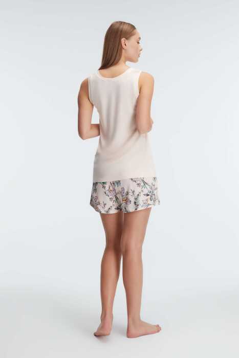 Anıl 9891 Kalın Askılı Bisiklet Yaka Kadın Viskon Çiçek Desenli Yazlık Örme Mini Kısa Pijama Takımı - 6