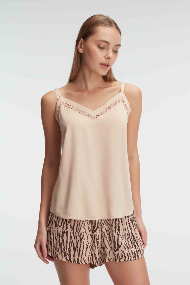 Anıl 9897 Ev Giyimi İp Askılı V Yaka Kadın Viskon Leopar Desenli Yazlık Dokuma Mini Pijama Takımı - 6