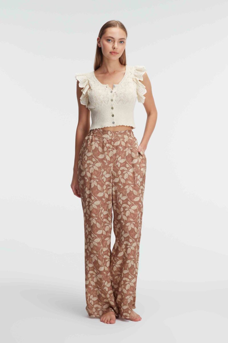 Anıl 9943 Kısa Kol Bisiklet Yaka Kadın Cotton Çiçek Desenli Yazlık Dokuma Normal Bel Pijama Takımı - 1