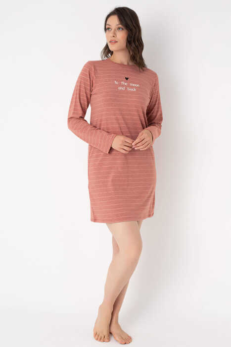 Anıl 5807 Uzun Kol Bisiklet Yaka Cotton çizgili Kışlık Örme Elbise - 4