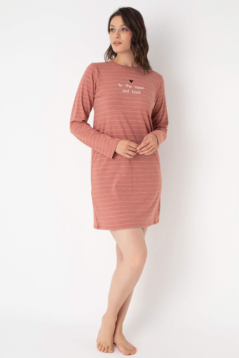 Anıl 5807 Uzun Kol Bisiklet Yaka Cotton çizgili Kışlık Örme Elbise - 4