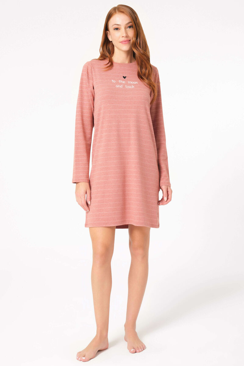 Anıl 5807 Uzun Kol Bisiklet Yaka Cotton çizgili Kışlık Örme Elbise - 8