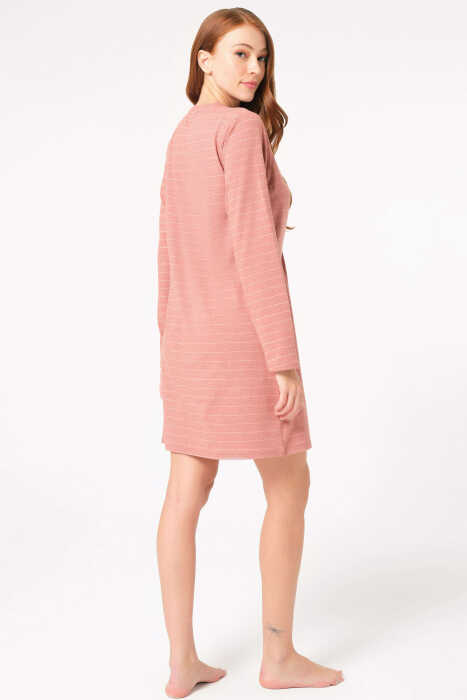 Anıl 5807 Uzun Kol Bisiklet Yaka Cotton çizgili Kışlık Örme Elbise - 10