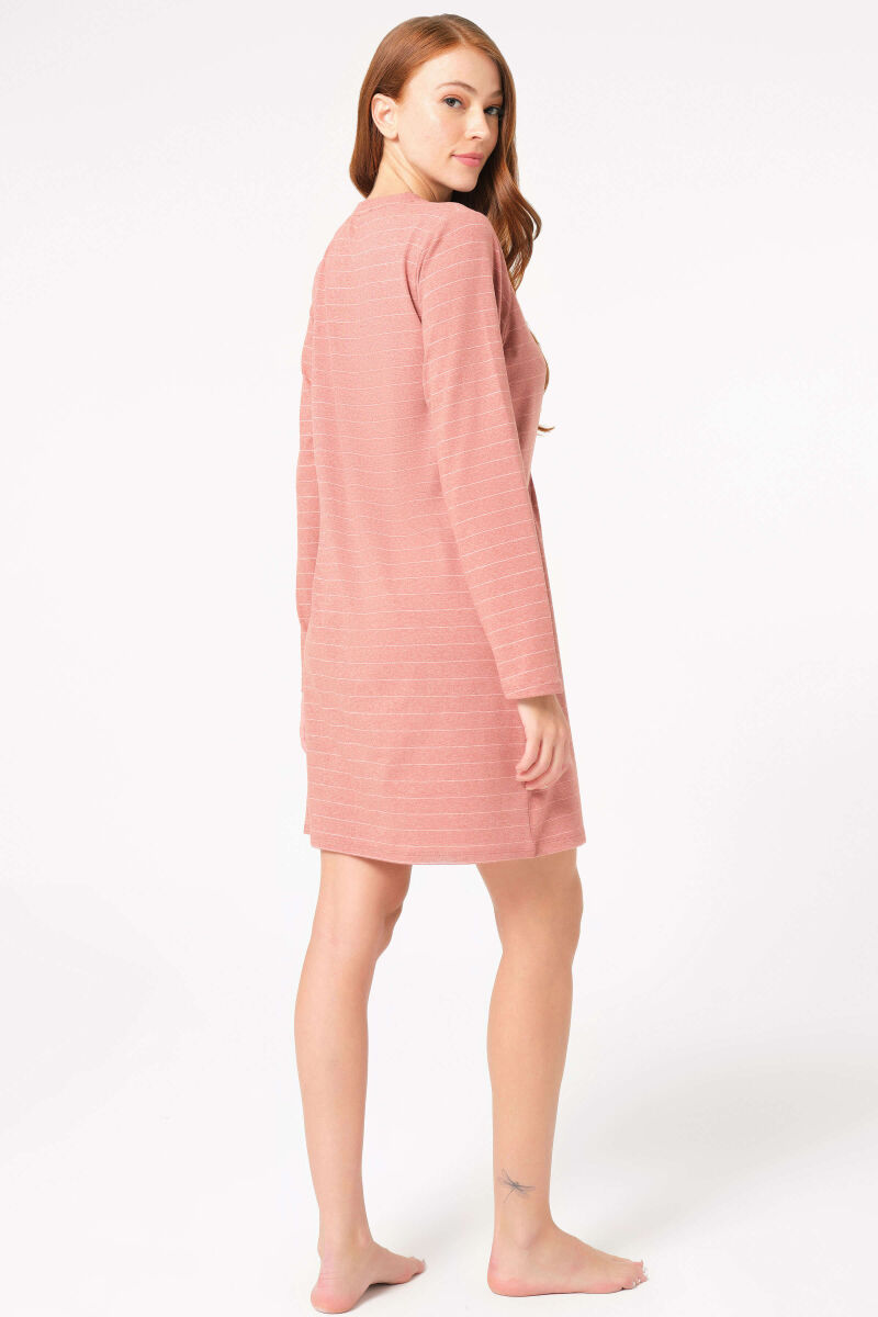 Anıl 5807 Uzun Kol Bisiklet Yaka Cotton çizgili Kışlık Örme Elbise - 10