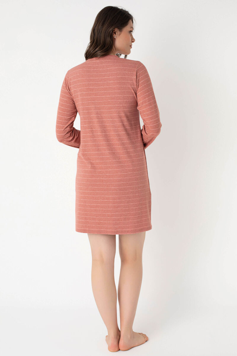 Anıl 5807 Uzun Kol Bisiklet Yaka Cotton çizgili Kışlık Örme Elbise - 14