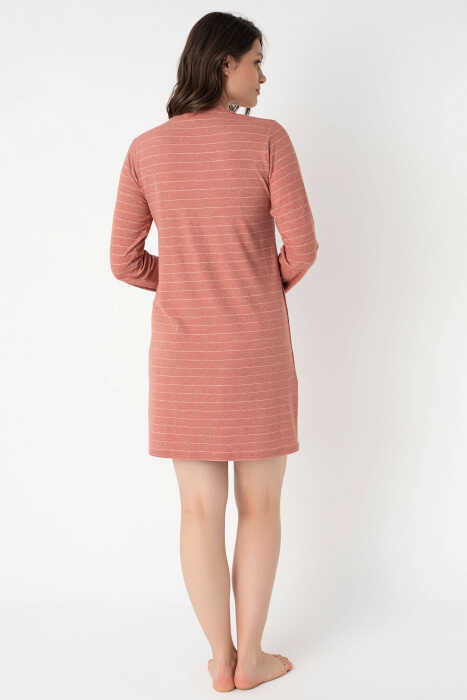 Anıl 5807 Uzun Kol Bisiklet Yaka Cotton çizgili Kışlık Örme Elbise - 15