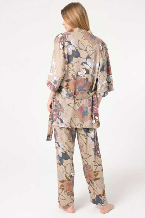Anıl 5786 İp Askılı V Yaka Viskon Çiçek Desenli Kışlık Örme Normal Bel Bağlamalı Dantel Detaylı Pijama Takımı - 6