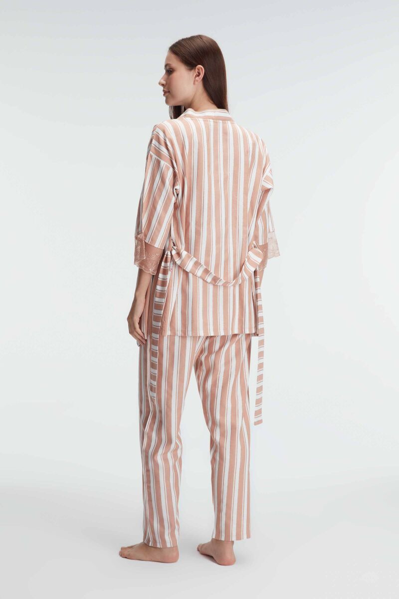 Anıl 5821 İp Askılı V Yaka Kadın Viskon Çizgili Desenli Yazlık Örme Pijama Takımı Sabahlık - 4