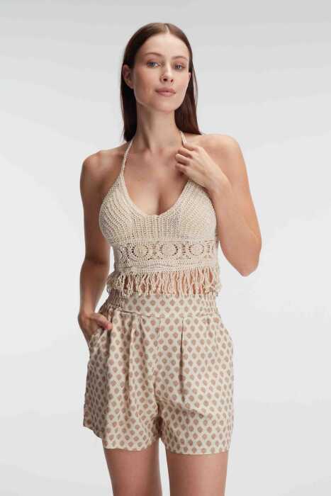 Anıl 5831 İp Askılı V Yaka Kadın Cotton Çiçek Desenli Yazlık Dokuma Mini Pijama Takımı Sabahlık - 2