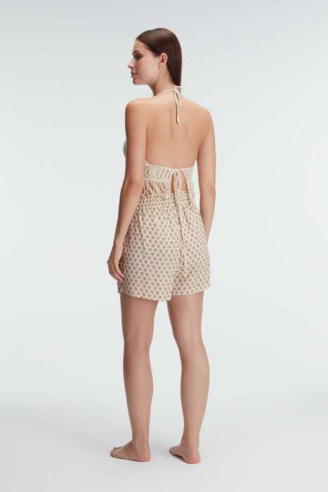 Anıl 5831 İp Askılı V Yaka Kadın Cotton Çiçek Desenli Yazlık Dokuma Mini Pijama Takımı Sabahlık - 4