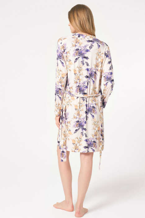 Anıl 5790 Kalın Askılı Oyuk U Yaka Modal Çiçek Desenli Kışlık Örme Normal Bel Dantel Detaylı Gecelik Sabahlık - 11