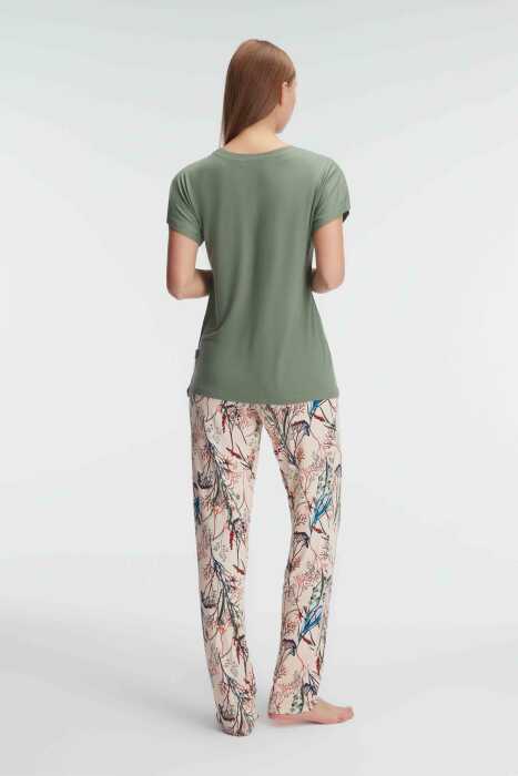 Anıl 9880 Kısa Kol V Yaka Kadın Viskon Çiçek Desenli Yazlık Örme Dantel Detaylı Pijama Takımı - 6