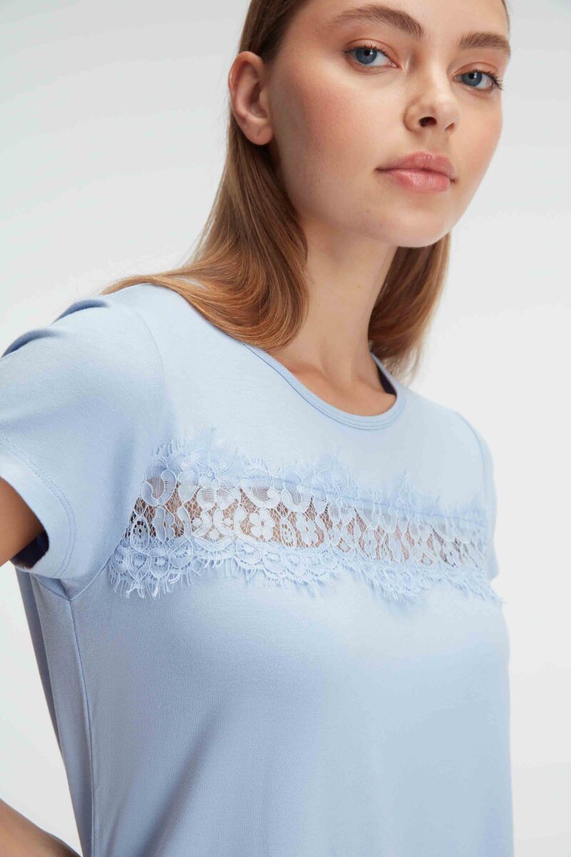 Anıl 9885 Kısa Kol Bisiklet Yaka Kadın Viskon Çiçek Desenli Yazlık ÖRME Dantel Detaylı Pijama Takımı - 3