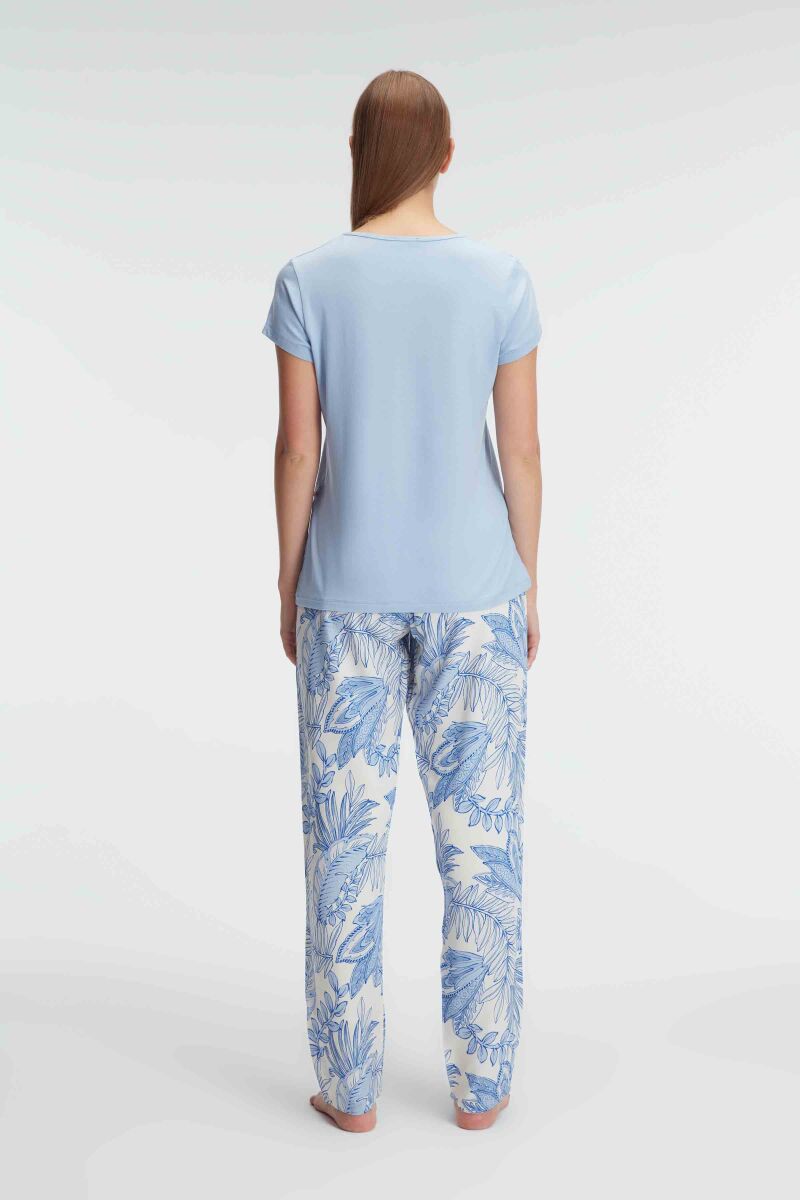 Anıl 9885 Kısa Kol Bisiklet Yaka Kadın Viskon Çiçek Desenli Yazlık ÖRME Dantel Detaylı Pijama Takımı - 4