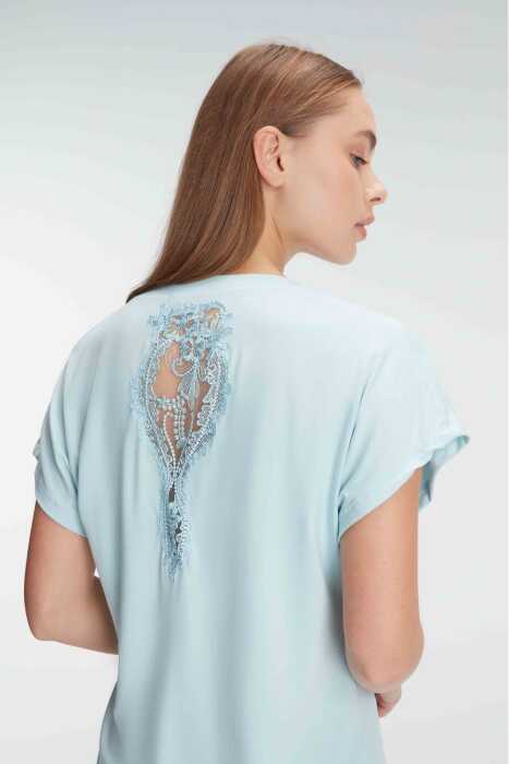 Anıl 9889 Kısa Kol V Yaka Kadın Viskon Çiçek Desenli Yazlık Örme Dantel Detaylı Pijama Takımı - 3