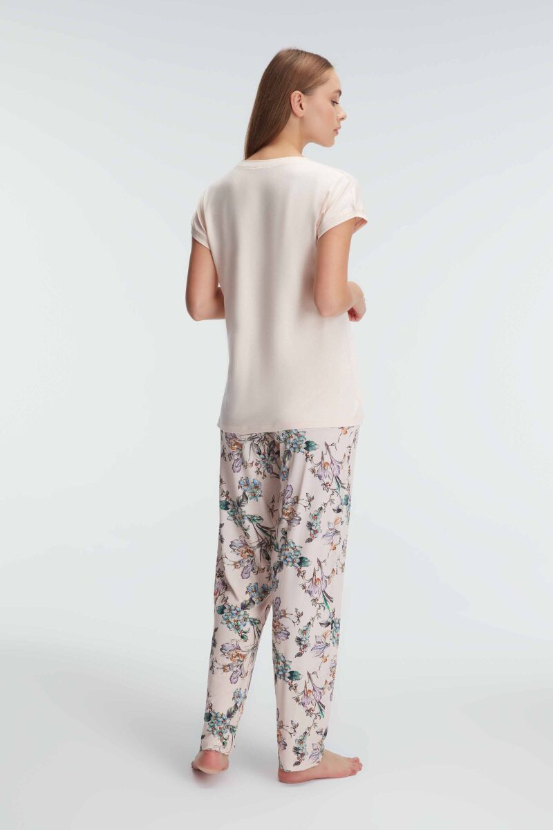 Anıl 9890 Kısa Kol Bisiklet Yaka Kadın Viskon Çiçek Desenli Yazlık Örme Normal Bel Pijama Takımı - 6