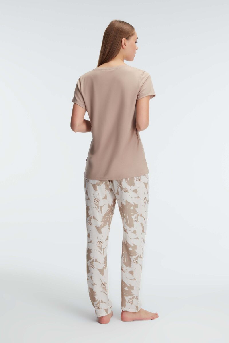 Anıl 9941 Kısa Kol Bisiklet Yaka Kadın Viskon Çiçek Desenli Yazlık Örme Dantel Detaylı Pijama Takımı - 2