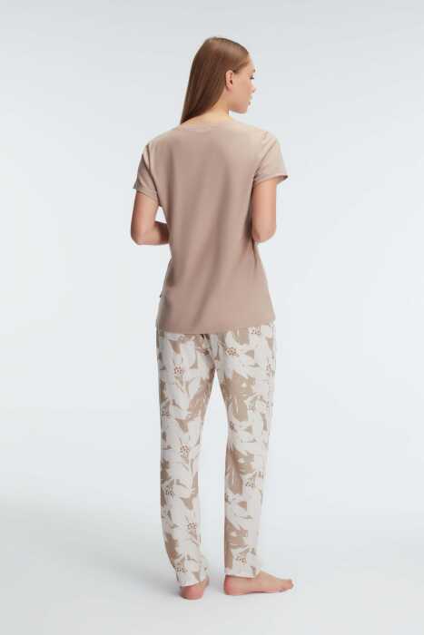 Anıl 9941 Kısa Kol Bisiklet Yaka Kadın Viskon Çiçek Desenli Yazlık Örme Dantel Detaylı Pijama Takımı - 4
