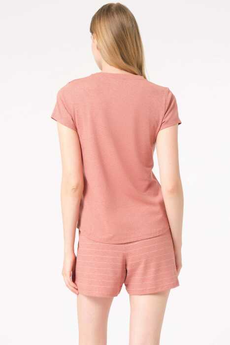 Anıl 9860 kısa kol Bisiklet Yaka cotton çizgili Kışlık Örme Normal Bel Pijama Takımı - 2