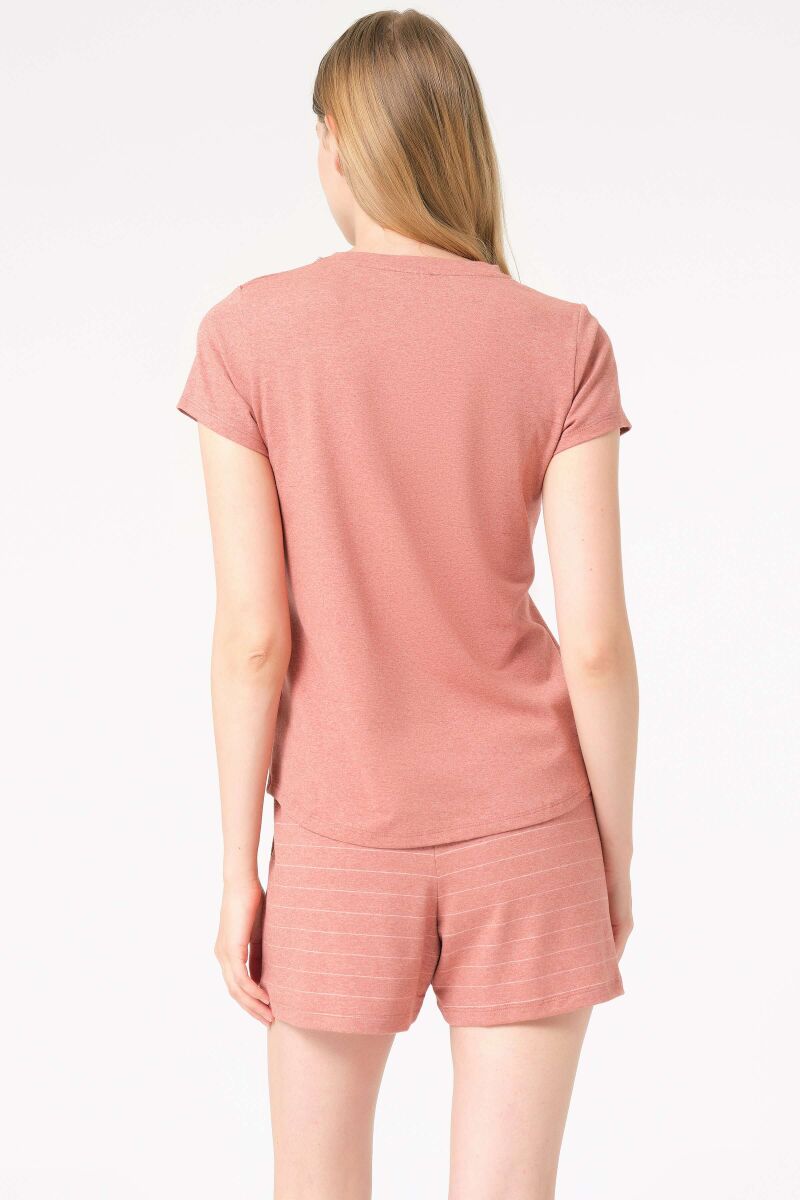 Anıl 9860 kısa kol Bisiklet Yaka cotton çizgili Kışlık Örme Normal Bel Pijama Takımı - 2