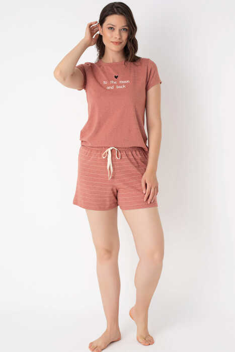 Anıl 9860 kısa kol Bisiklet Yaka cotton çizgili Kışlık Örme Normal Bel Pijama Takımı - 3