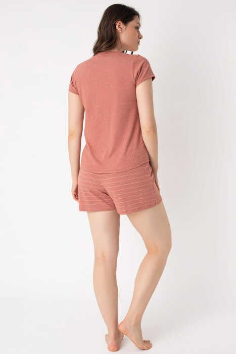 Anıl 9860 kısa kol Bisiklet Yaka cotton çizgili Kışlık Örme Normal Bel Pijama Takımı - 4