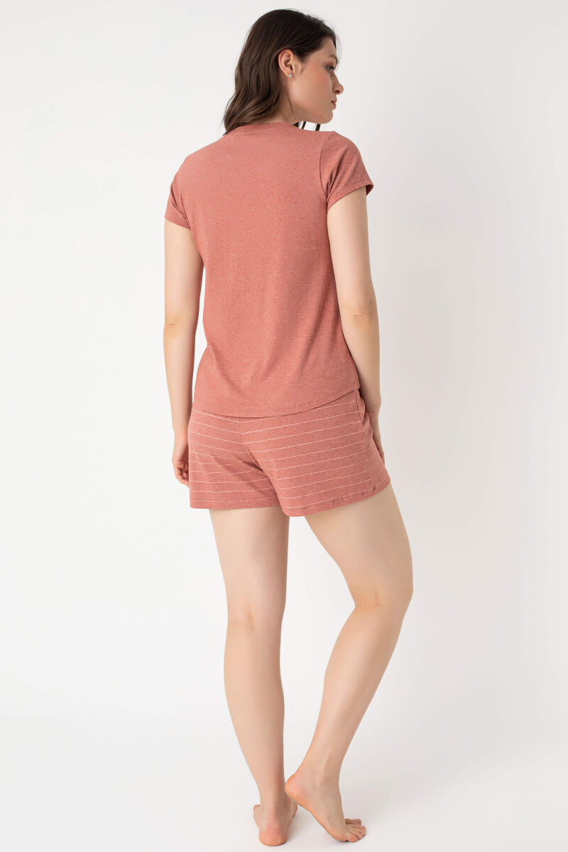 Anıl 9860 kısa kol Bisiklet Yaka cotton çizgili Kışlık Örme Normal Bel Pijama Takımı - 4