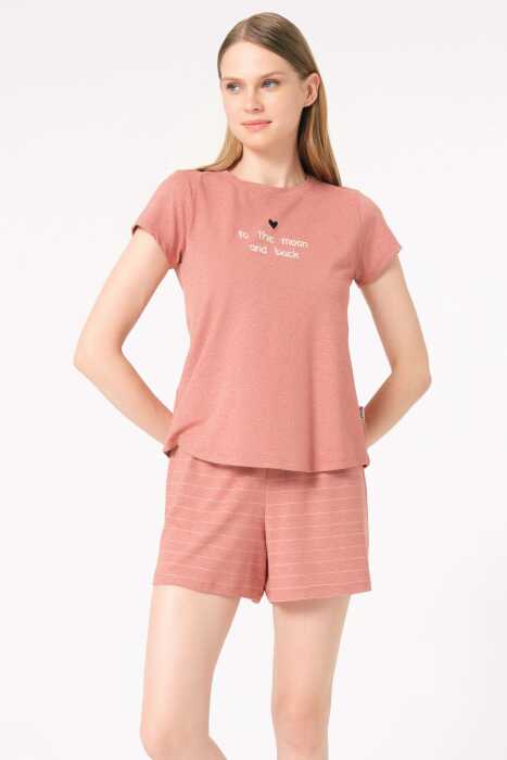 Anıl 9860 kısa kol Bisiklet Yaka cotton çizgili Kışlık Örme Normal Bel Pijama Takımı - 6