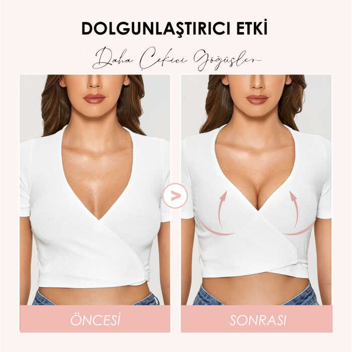 Dolgulu Sütyen 2li Kadın Push-up Balenli Süngerli Günlük Destekli Basic T-Shirt Sütyeni 3802 - 6