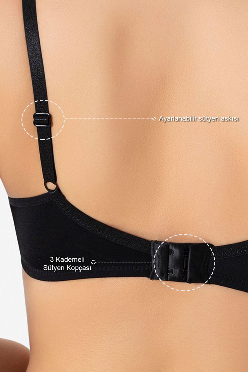 Dolgulu Sütyen Kadın Siyah Push up Balenli Süngerli Günlük Sporcu Kullanım Destekli Basic T-Shirt Sütyeni 3783 - 5