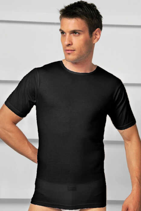 Erkek Pamuklu Kısa Kol Geniş Yaka Klasik Fanila T-Shirt (2510) Siyah