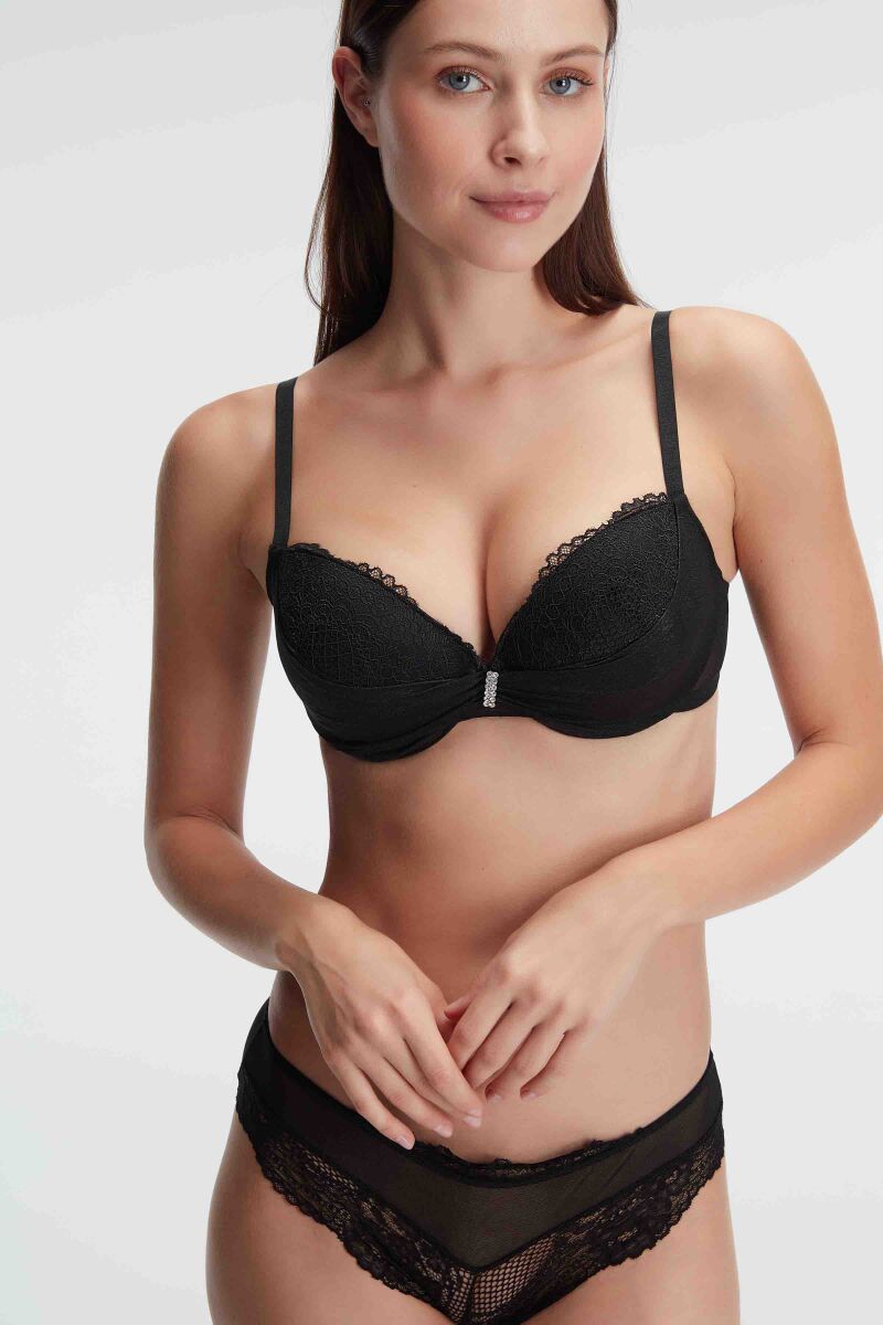 Kadın Balenli Destekli Dolgulu Taşlı Dantelli Sütyen ve Slip Takım (4825) - 3