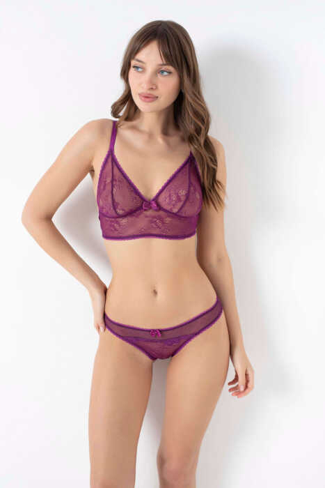 Kadın Balensiz Desteksiz Dolgusuz Dantelli Bralet Sütyen ve Slip Takım (4209) - 3