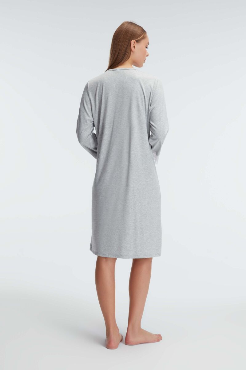 Anıl 11312 Kol V Yaka Kadın Polyester Elastan DÜZ Yazlık Örme Normal Bel Mini Dantel Detaylı Gecelik - 2